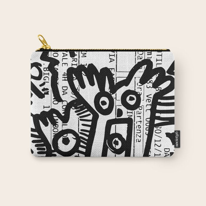 Creatures Graffiti Black and White on French Train Ticket Carry All Pouch Gallery Image 1