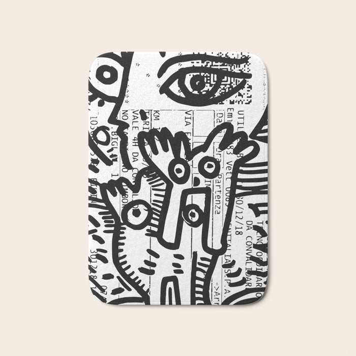 Creatures Graffiti Black and White on French Train Ticket Bath Mat Gallery Image 1