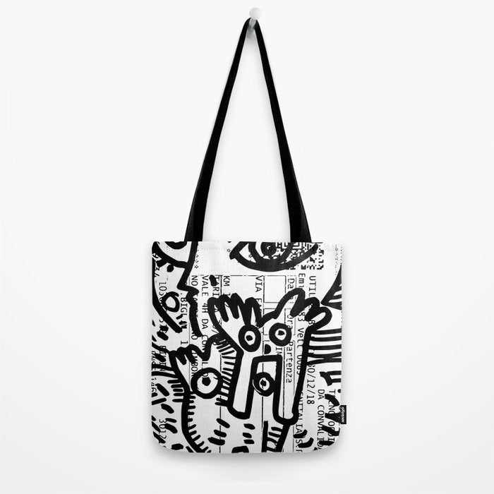 Creatures Graffiti Black and White on French Train Ticket Tote Bag Gallery Image 2