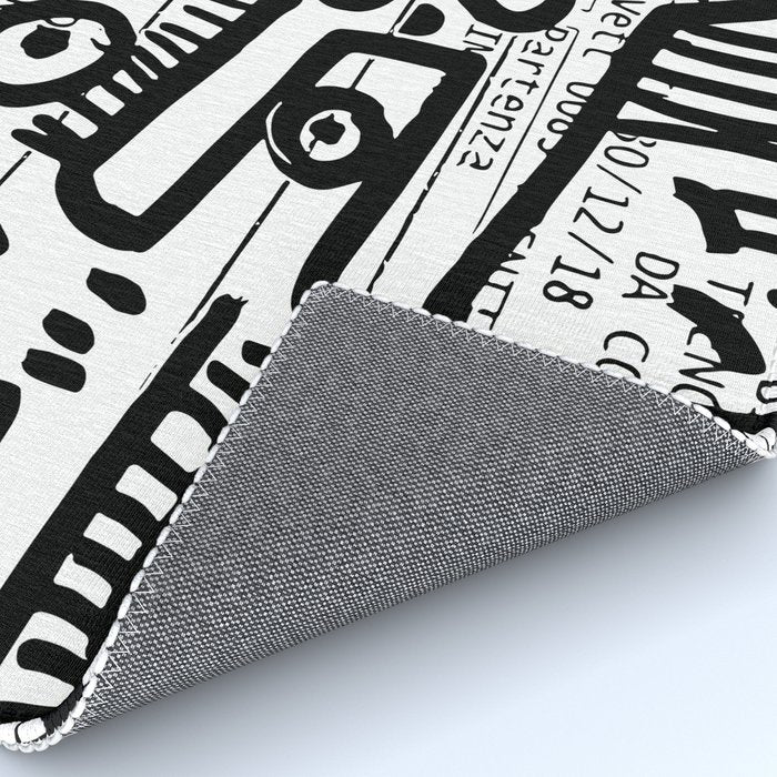 Creatures Graffiti Black and White on French Train Ticket Rug Gallery Image 4