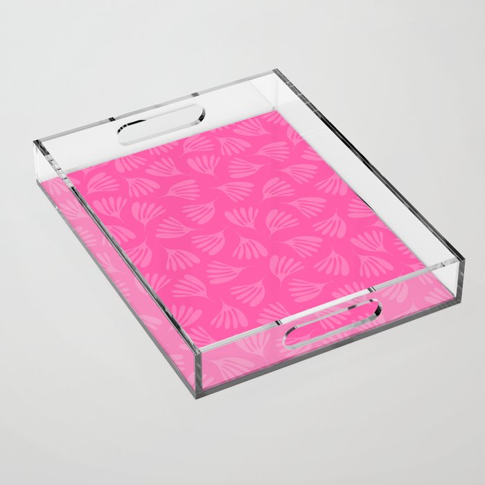 Preppy Pink Wispy Leaves Contemporary Abstract Pattern Acrylic Tray Gallery Image 1
