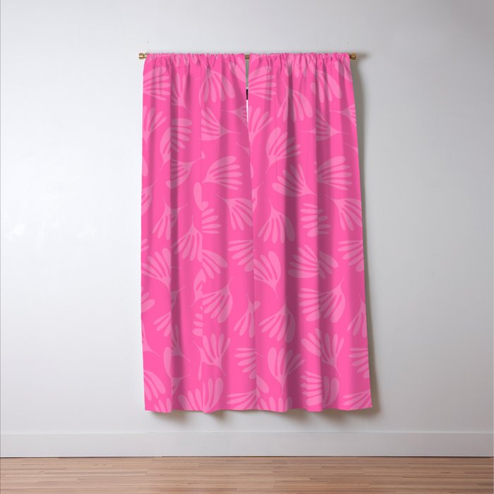Preppy Pink Wispy Leaves Contemporary Abstract Pattern Window Curtain Gallery Image 3