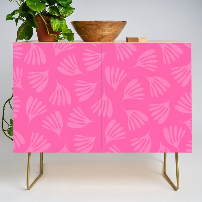 Preppy Pink Wispy Leaves Contemporary Abstract Pattern Credenza Gallery Image 1