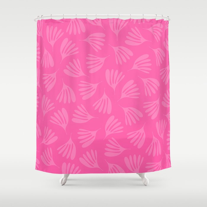 Preppy Pink Wispy Leaves Contemporary Abstract Pattern Shower Curtain Gallery Image 1