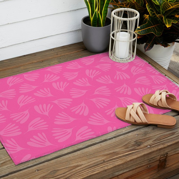 Preppy Pink Wispy Leaves Contemporary Abstract Pattern Outdoor Rug Gallery Image 2