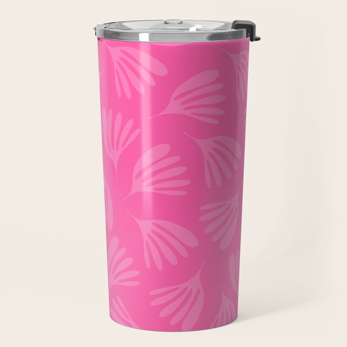 Preppy Pink Wispy Leaves Contemporary Abstract Pattern Travel Mug Gallery Image 2