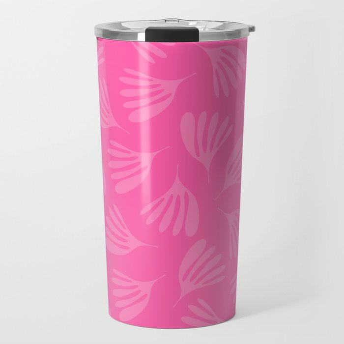 Preppy Pink Wispy Leaves Contemporary Abstract Pattern Travel Mug Gallery Image 1