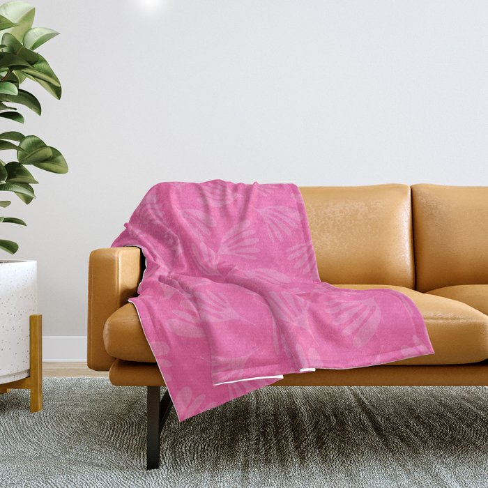 Preppy Pink Wispy Leaves Contemporary Abstract Pattern Throw Blanket Gallery Image 1