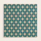 Atomic Age Retro Midcentury Starburst Pattern in Cream and 50s Blue Wood Wall Art Gallery Image 1