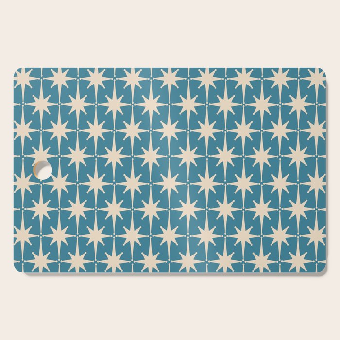 Atomic Age Retro Midcentury Starburst Pattern in Cream and 50s Blue Cutting Board Gallery Image 1