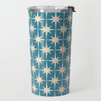 Atomic Age Retro Midcentury Starburst Pattern in Cream and 50s Blue Travel Mug Gallery Image 2
