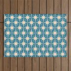 Atomic Age Retro Midcentury Starburst Pattern in Cream and 50s Blue Outdoor Rug Gallery Image 1
