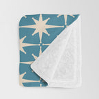 Atomic Age Retro Midcentury Starburst Pattern in Cream and 50s Blue Throw Blanket Gallery Image 3