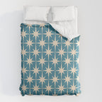 Atomic Age Retro Midcentury Starburst Pattern in Cream and 50s Blue Duvet Cover Gallery Image 6
