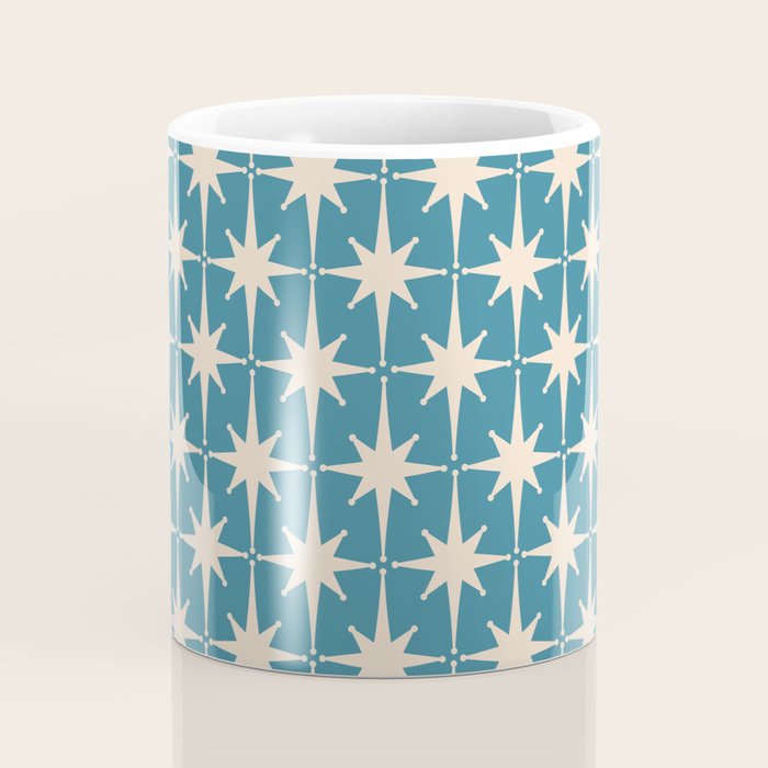 Atomic Age Retro Midcentury Starburst Pattern in Cream and 50s Blue Coffee Mug Gallery Image 4