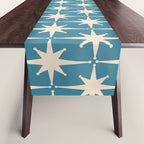 Atomic Age Retro Midcentury Starburst Pattern in Cream and 50s Blue Table Runner Gallery Image 1