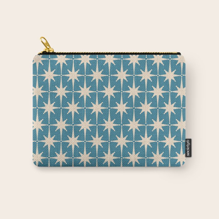 Atomic Age Retro Midcentury Starburst Pattern in Cream and 50s Blue Carry All Pouch Gallery Image 1