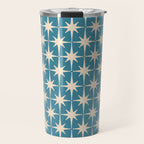 Atomic Age Retro Midcentury Starburst Pattern in Cream and 50s Blue Travel Mug Gallery Image 1