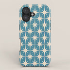 Atomic Age Retro Midcentury Starburst Pattern in Cream and 50s Blue iPhone Case Gallery Image 1