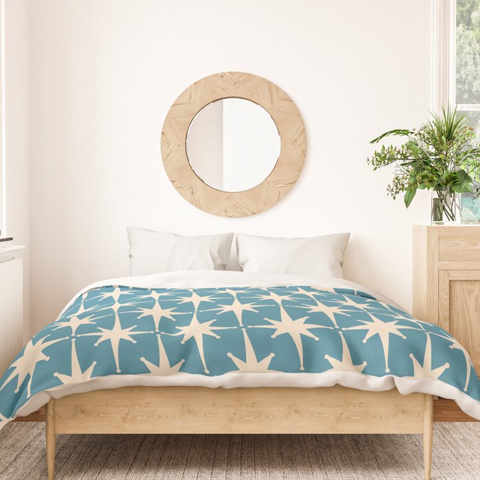 Atomic Age Retro Midcentury Starburst Pattern in Cream and 50s Blue Duvet Cover Gallery Image 3