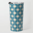 Atomic Age Retro Midcentury Starburst Pattern in Cream and 50s Blue Travel Mug Gallery Image 3