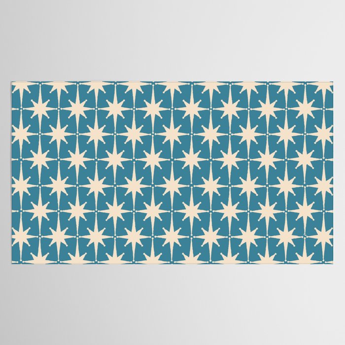 Atomic Age Retro Midcentury Starburst Pattern in Cream and 50s Blue Tablecloth Gallery Image 2