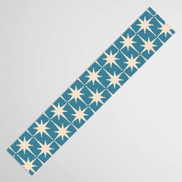 Atomic Age Retro Midcentury Starburst Pattern in Cream and 50s Blue Table Runner Gallery Image 3