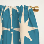 Atomic Age Retro Midcentury Starburst Pattern in Cream and 50s Blue Window Curtain Gallery Image 2