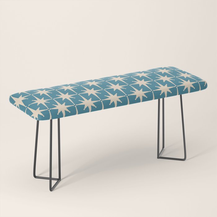 Atomic Age Retro Midcentury Starburst Pattern in Cream and 50s Blue Bench Gallery Image 1