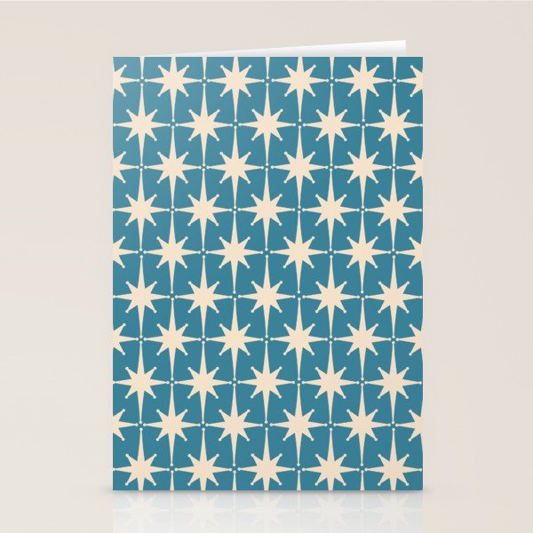 Atomic Age Retro Midcentury Starburst Pattern in Cream and 50s Blue Stationery Card Gallery Image 1