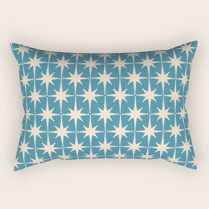 Atomic Age Retro Midcentury Starburst Pattern in Cream and 50s Blue Rectangular Pillow Gallery Image 1