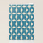 Atomic Age Retro Midcentury Starburst Pattern in Cream and 50s Blue Stationery Card Gallery Image 2
