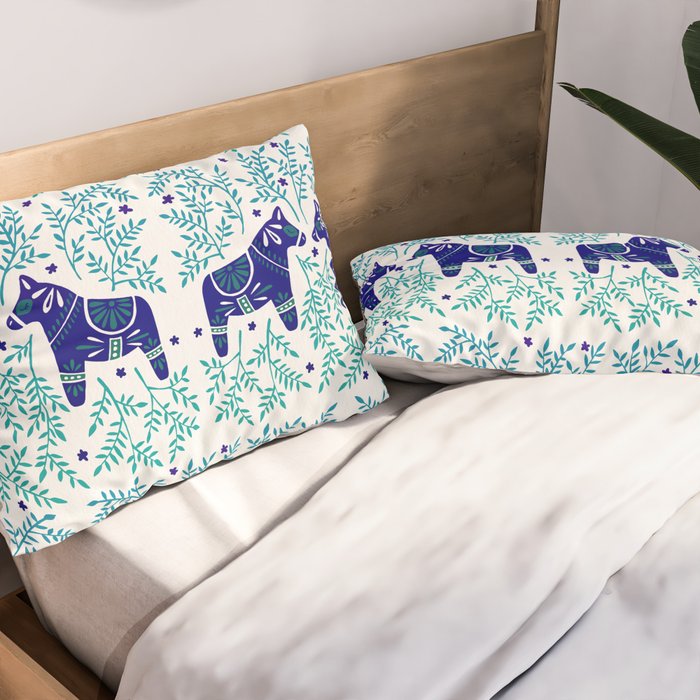 Swedish Dala Horses - Navy & Blue Palette Pillow Sham Gallery Image 2