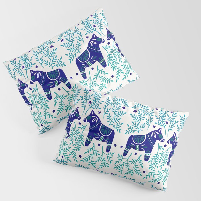 Swedish Dala Horses - Navy & Blue Palette Pillow Sham Gallery Image 1