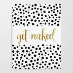 Get Naked Sign, Funny Bathroom Art, Black, White and Gold Poster Gallery Image 4
