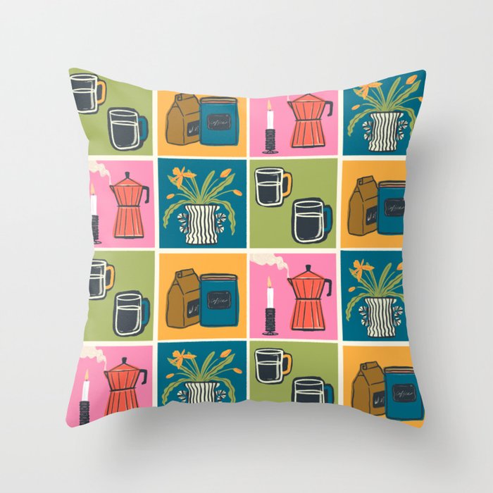 Morning Coffee Essentials Still Life Throw Pillow Gallery Image 6