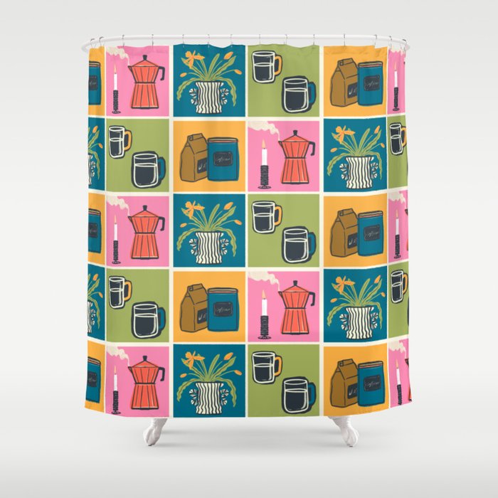Morning Coffee Essentials Still Life Shower Curtain Gallery Image 1