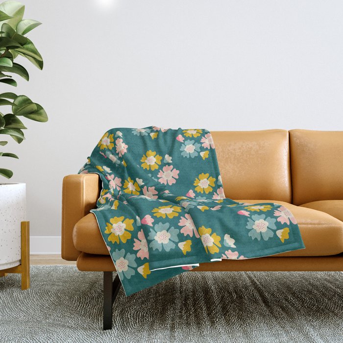 Blooming Flower - Green  Throw Blanket Gallery Image 1