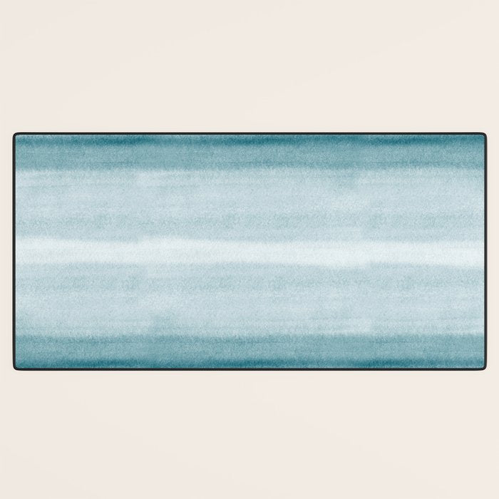 Tropical Dark Teal Inspired by Sherwin Williams 2020 Trending Color Oceanside SW6496 Watercolor Brush Strokes Horizontal Lines Pattern Desk Mat Gallery Image 3