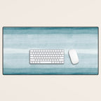 Tropical Dark Teal Inspired by Sherwin Williams 2020 Trending Color Oceanside SW6496 Watercolor Brush Strokes Horizontal Lines Pattern Desk Mat Gallery Image 1