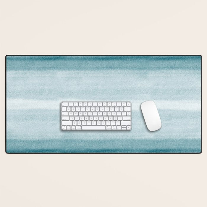 Tropical Dark Teal Inspired by Sherwin Williams 2020 Trending Color Oceanside SW6496 Watercolor Brush Strokes Horizontal Lines Pattern Desk Mat Gallery Image 1