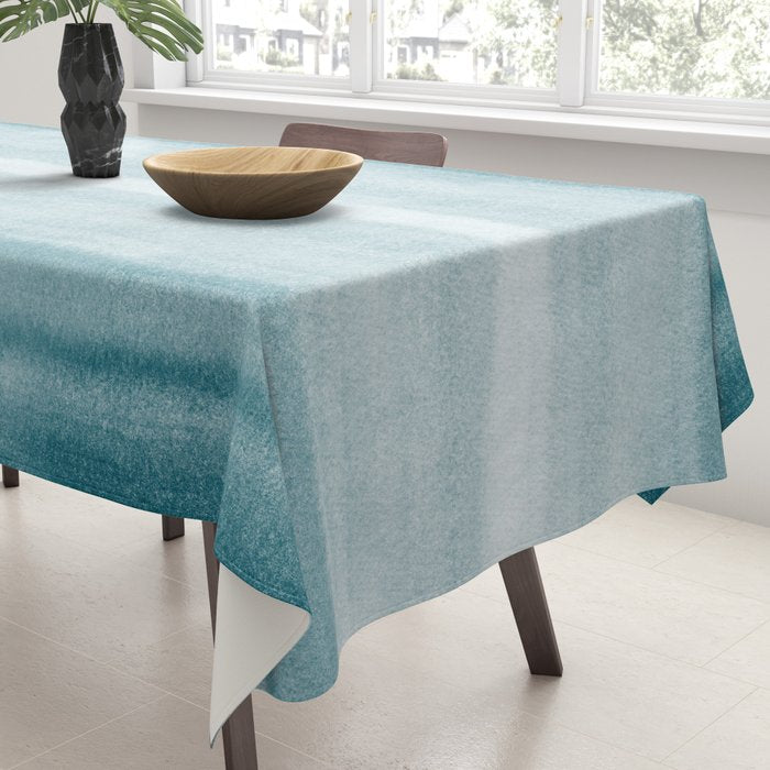 Tropical Dark Teal Inspired by Sherwin Williams 2020 Trending Color Oceanside SW6496 Watercolor Brush Strokes Horizontal Lines Pattern Tablecloth Gallery Image 3