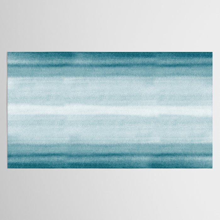 Tropical Dark Teal Inspired by Sherwin Williams 2020 Trending Color Oceanside SW6496 Watercolor Brush Strokes Horizontal Lines Pattern Tablecloth Gallery Image 2