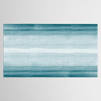 Tropical Dark Teal Inspired by Sherwin Williams 2020 Trending Color Oceanside SW6496 Watercolor Brush Strokes Horizontal Lines Pattern Tablecloth Gallery Image 2