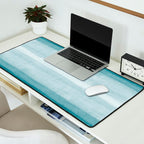Tropical Dark Teal Inspired by Sherwin Williams 2020 Trending Color Oceanside SW6496 Watercolor Brush Strokes Horizontal Lines Pattern Desk Mat Gallery Image 2
