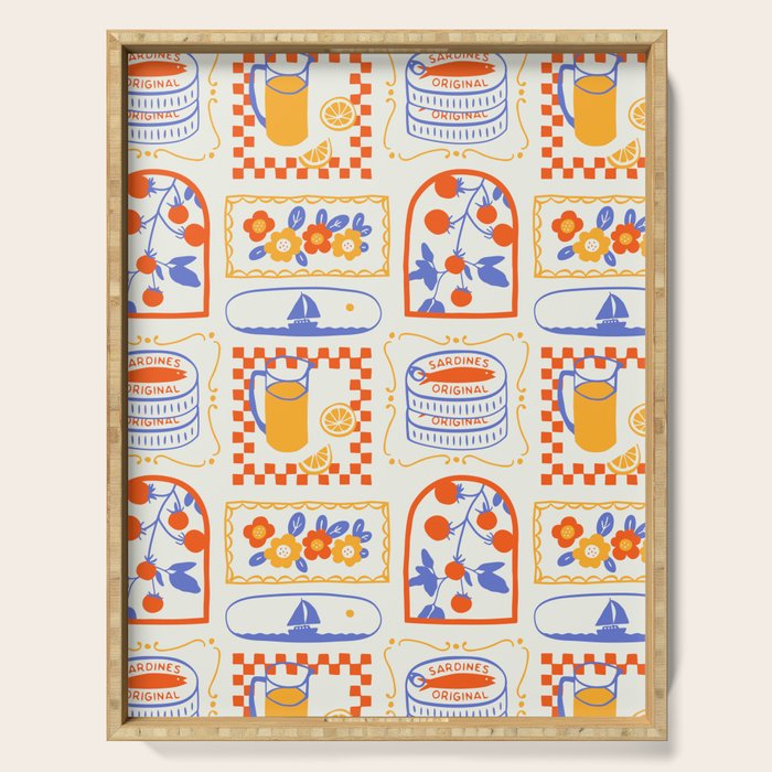 Summer vacation patchwork art pattern Serving Tray Gallery Image 1