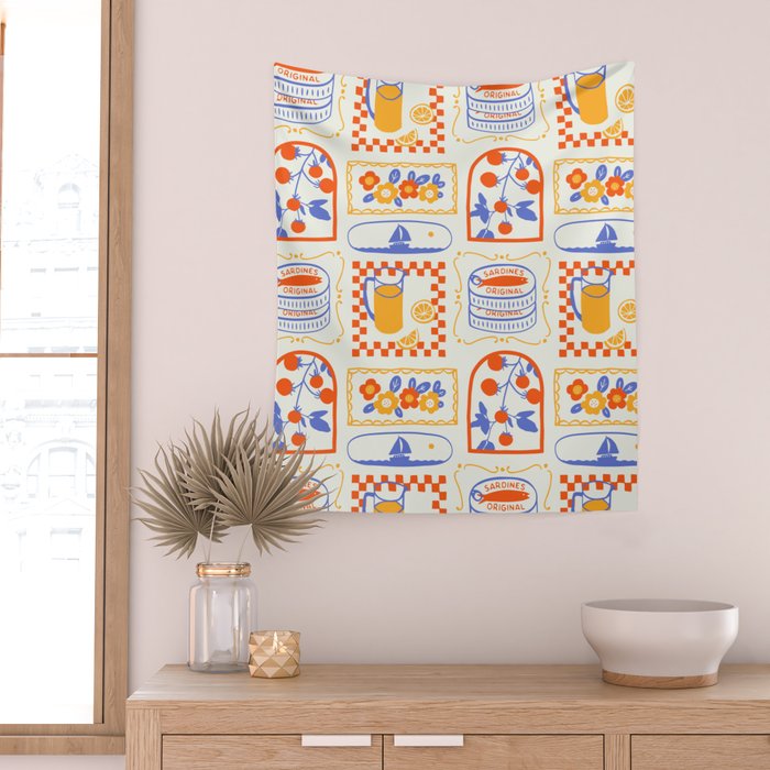 Summer vacation patchwork art pattern Wall Tapestry Gallery Image 2