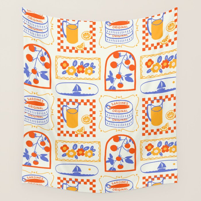 Summer vacation patchwork art pattern Wall Tapestry Gallery Image 1