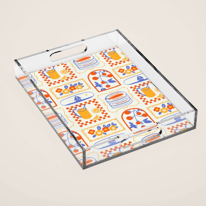 Summer vacation patchwork art pattern Acrylic Tray Gallery Image 1