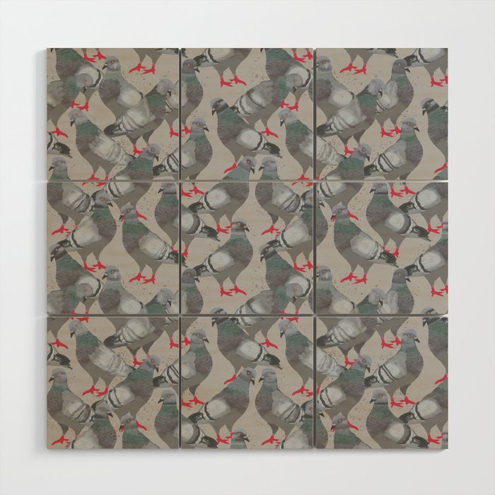 City Pigeons Wood Wall Art Gallery Image 1